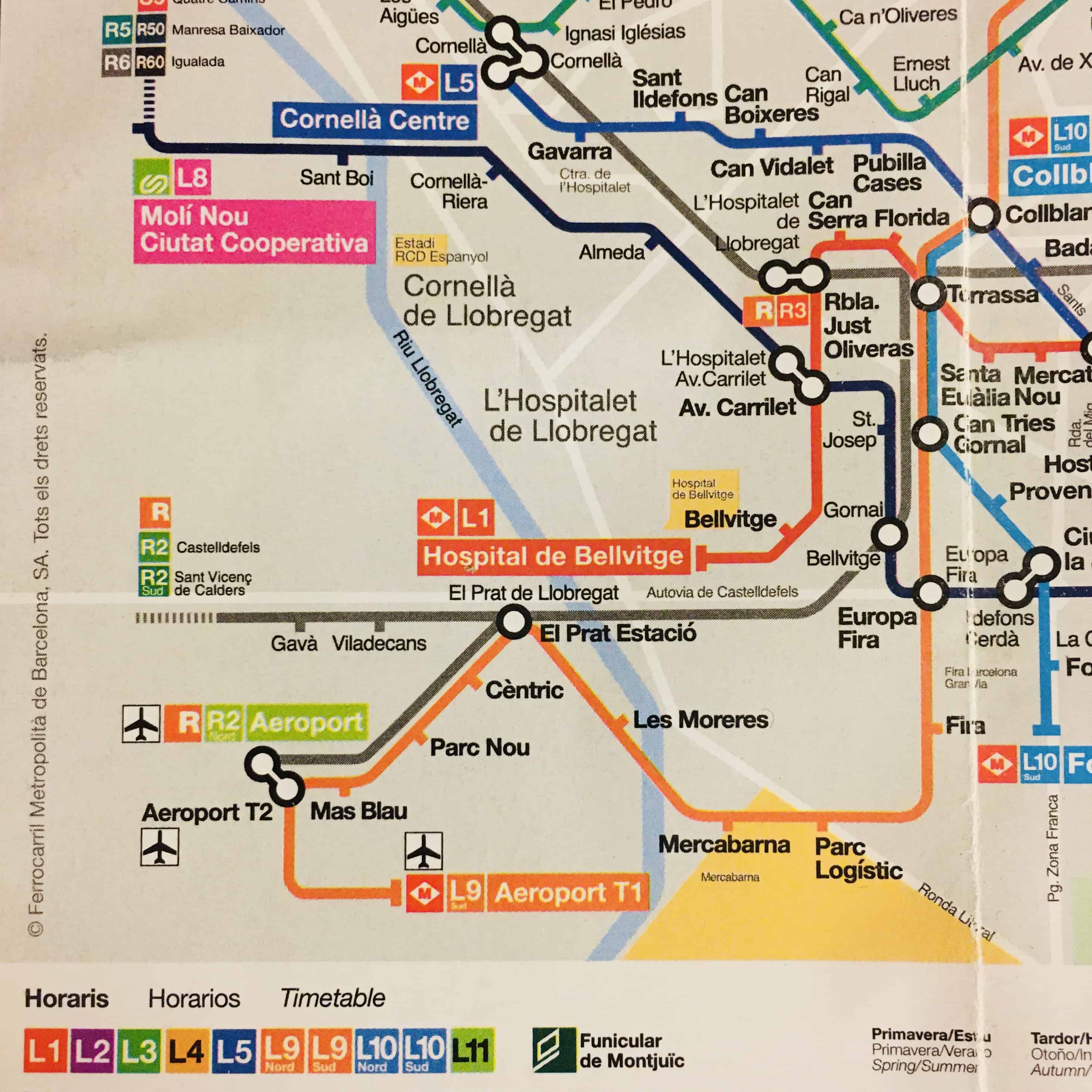barcelona metro map orange line from el prat airport to barcelona city, barselonos metro zemelapis oranzine linija iki oro uosto