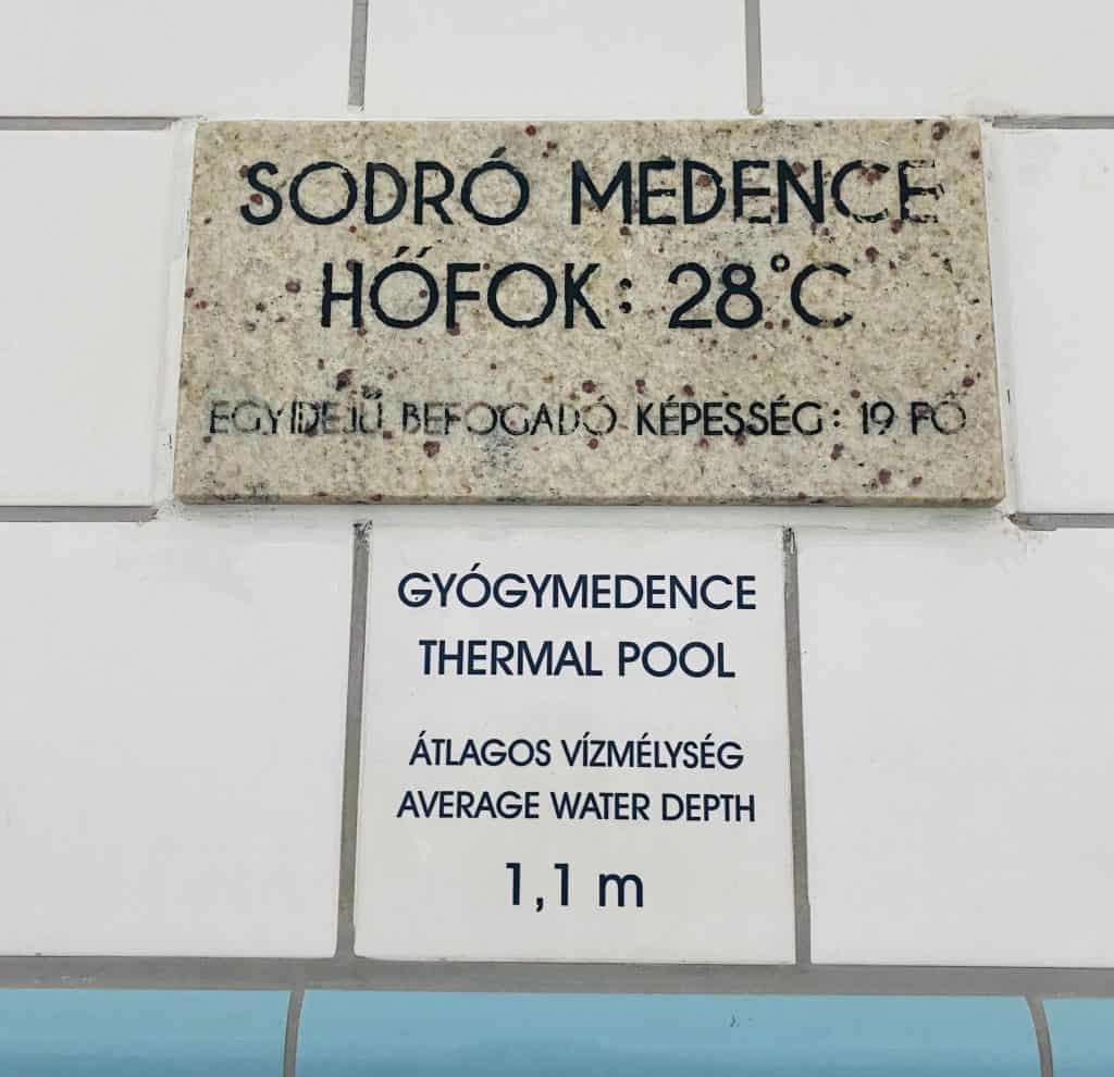 Szechenyi Spa thermal pool sign