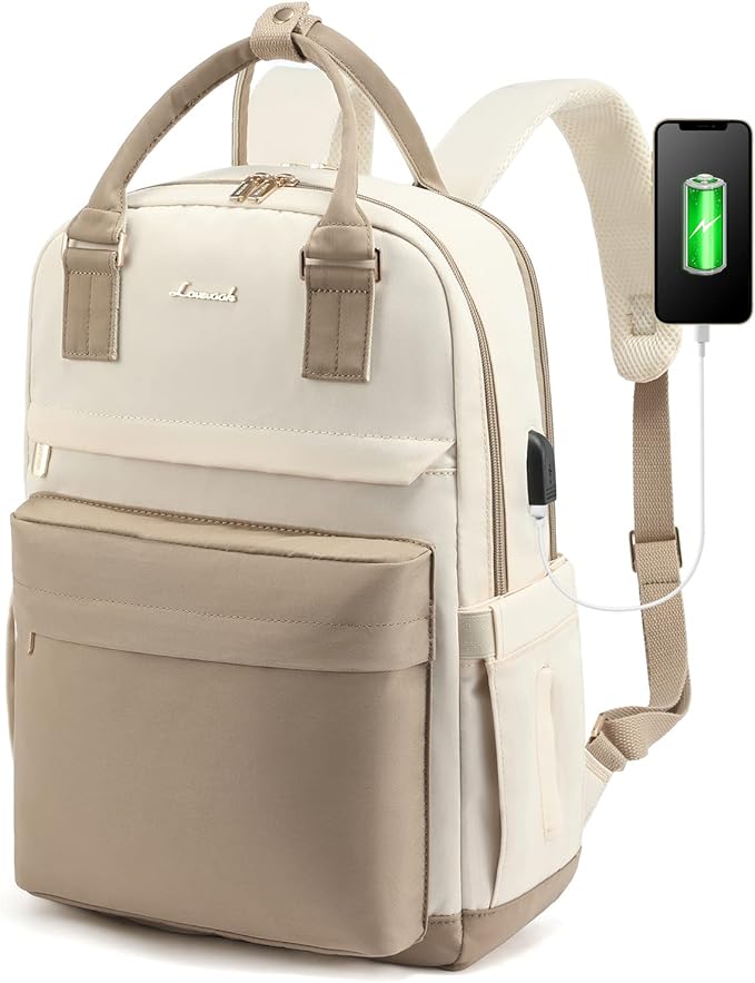 cream backpack perfect for travel, kuprine kremine kelionei,Lovevook Women's Backpack