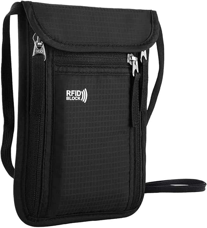KEAFOLS Neck Pouch Chest Bag Travel Purse with RFID Protection amazon.de, pinigine ant kaklo, pakabinama kelionine pinigine